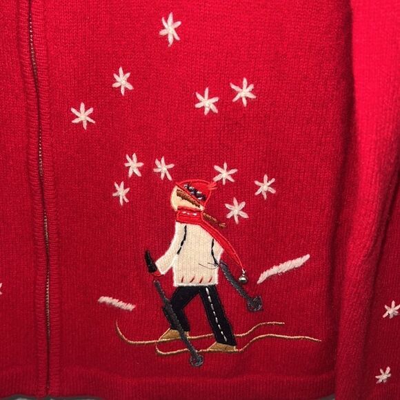 Women’s M Vintage Holiday Christmas ice skater sledding skiing Cardigan sweater - Picture 6 of 13
